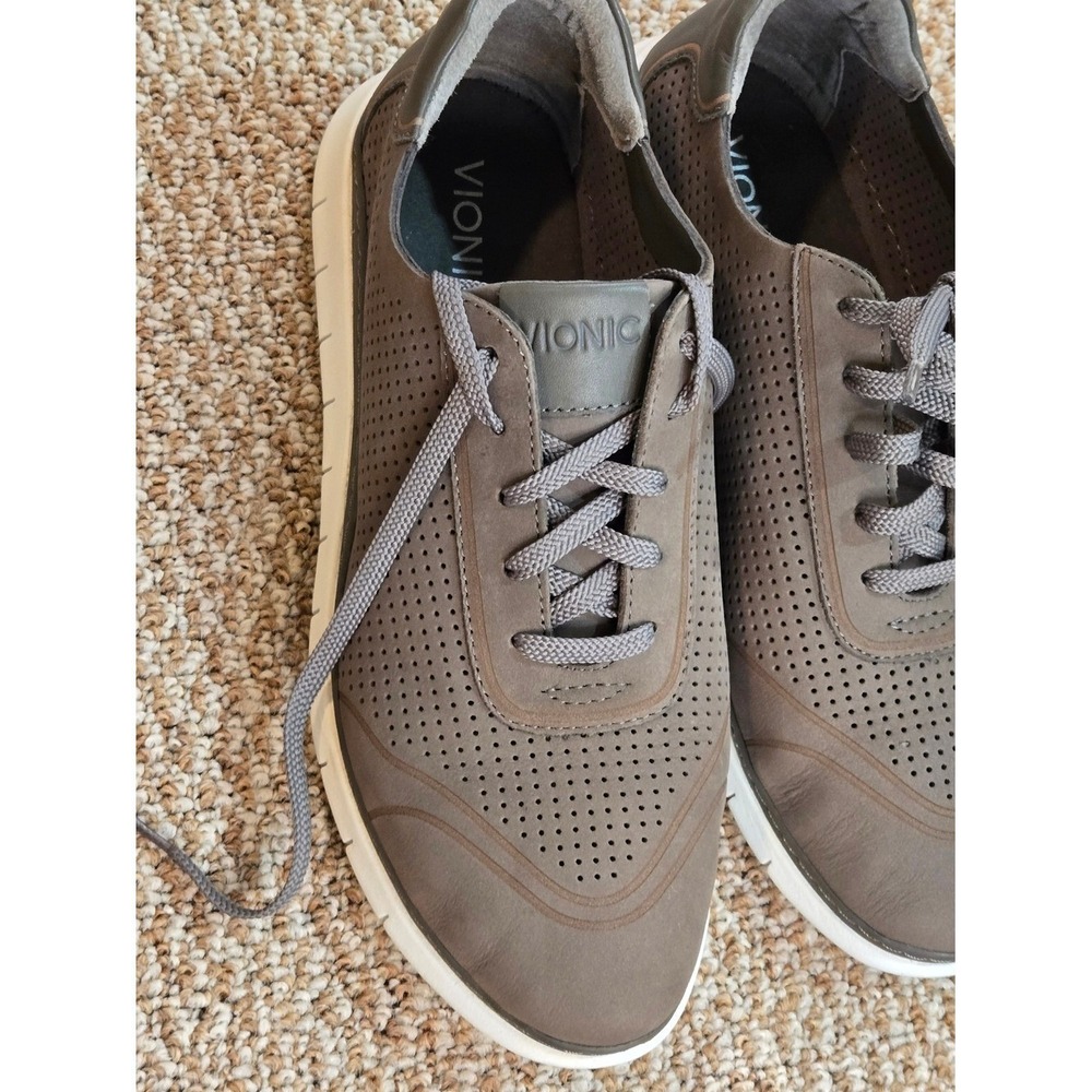 Vionic Womens Gray Leather Lace-Up Casual Sneakers Round Toe US 11 EU 43 UK 9